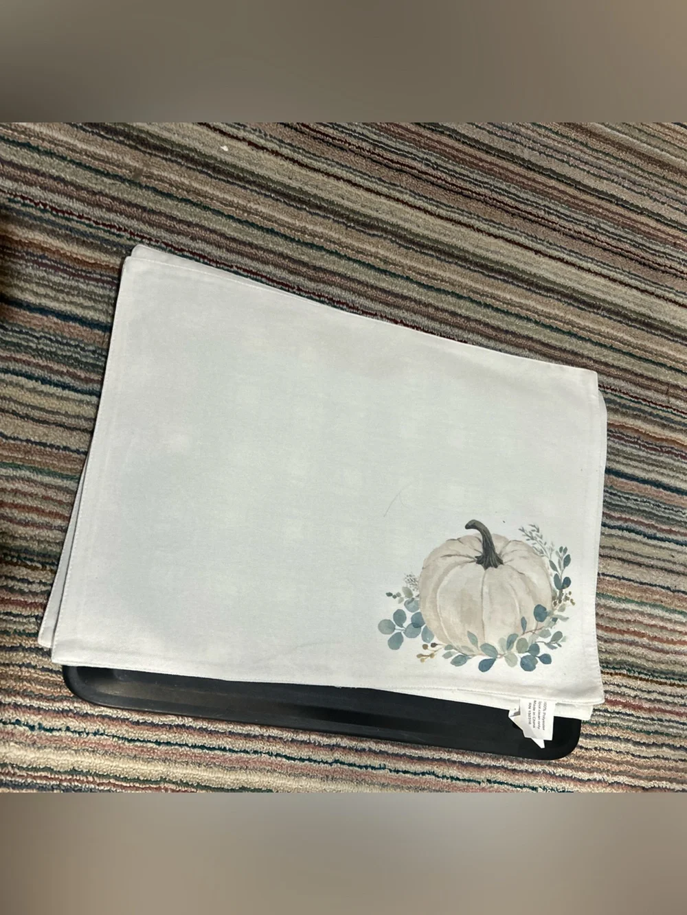 White Pumpkin Accent Placemat with Eucalyptus Print Set of 2